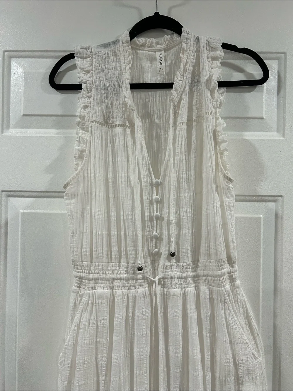 Kivari Serena Shirred Cotton Midi Dress In White - Picture 2 of 11